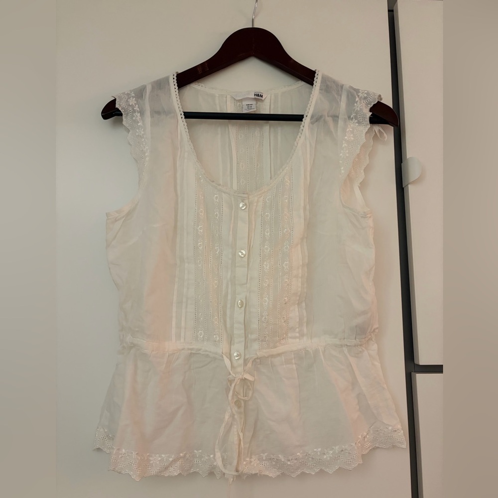 H&M Cream Lace-Trim Button Front Tunic Tank